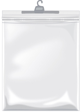 bolsa de plástico con adhesivo y percha SORIA transparente