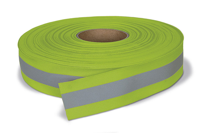 cinta retroreflectante de coser bicolor AMBER verde fluor